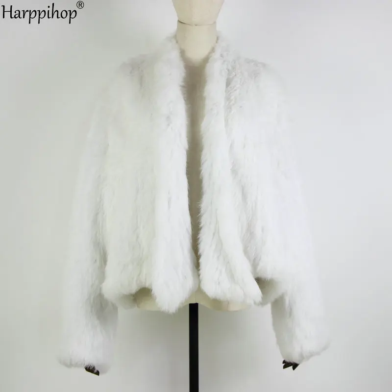 Новое вязаное пальто с кроличьим мехом, тонкая куртка с кроличьим мехом, настоящая ручная вязка, шуба из натурального кроличьего меха, куртка/стриженый мех