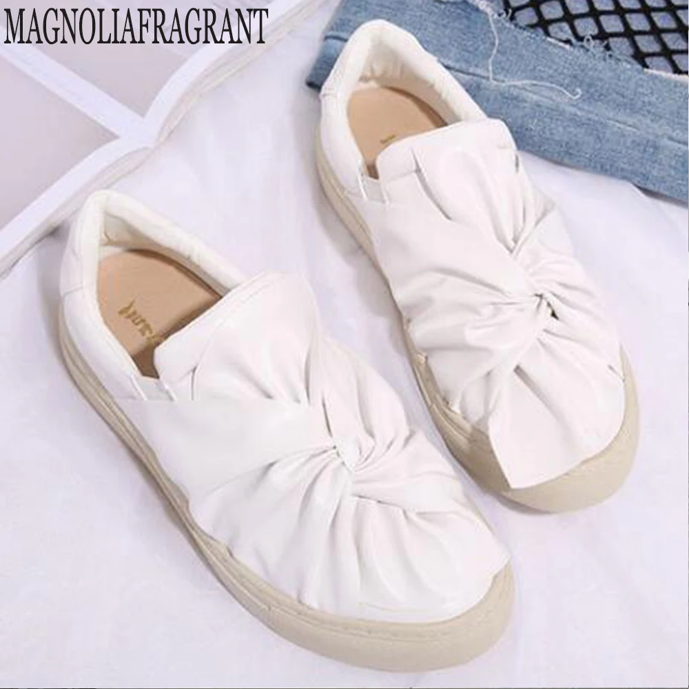 

Spring Autumn Casual Women Sneakers Shoe Fashion Bow Women Breathable Flats slip Genuine Leather Loafers Female Footwear hy188