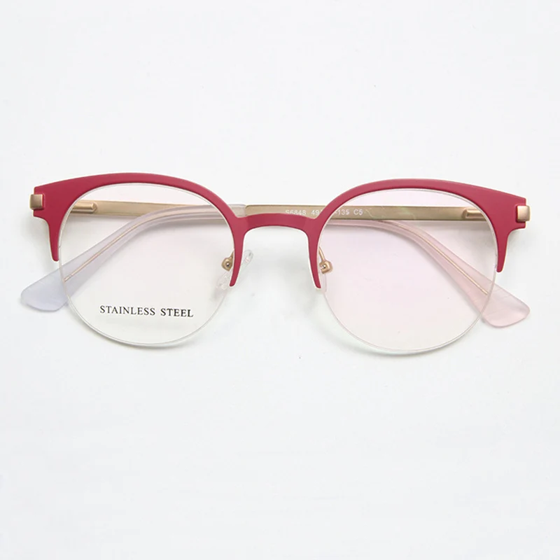 

1960's Vintage Japan Handmade Cat eye Optical Glasses Frame Men Women Steel half Frame Eyeglasses High-quality S6848