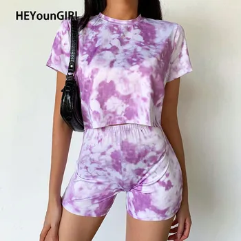 

HEYounGIRL Tie Dye Print Short Sleeve Cropped T Shirt Women Fashion Casual T-shirt Ladies High Street Summer Tee Shirt Top 2020