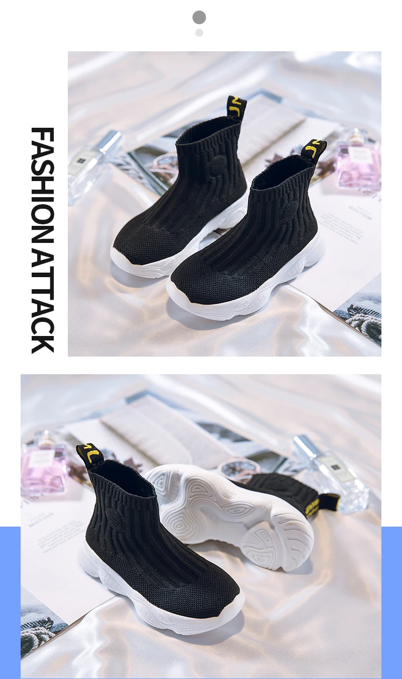Bakkotie/2019 г.; осенние модные мягкие носки для маленьких девочек; дышащие Повседневные высокие кроссовки для маленьких мальчиков; Черная