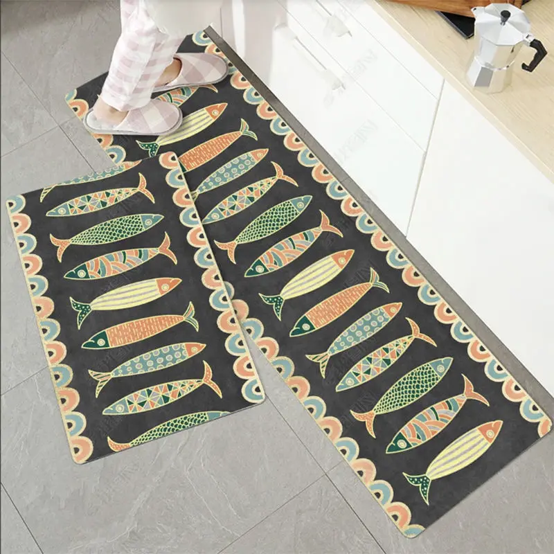 Floor Mat Kitchen Floor Mat Entrance Doormat Anti-Slip Carpet Cat Printed Water Absorbent Long Hallway Living Room Area Rugs Home Decor