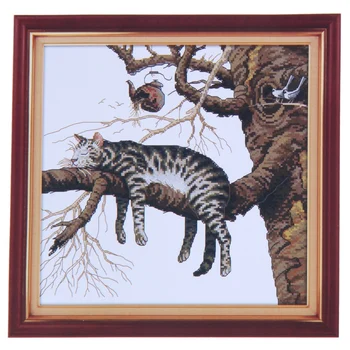 

DIY Hand Knitting Count Cross Stitch Set Embroidery Set 14CT Cat tree branch Pattern Cross Stitch 36 * 36cm Home Decoration