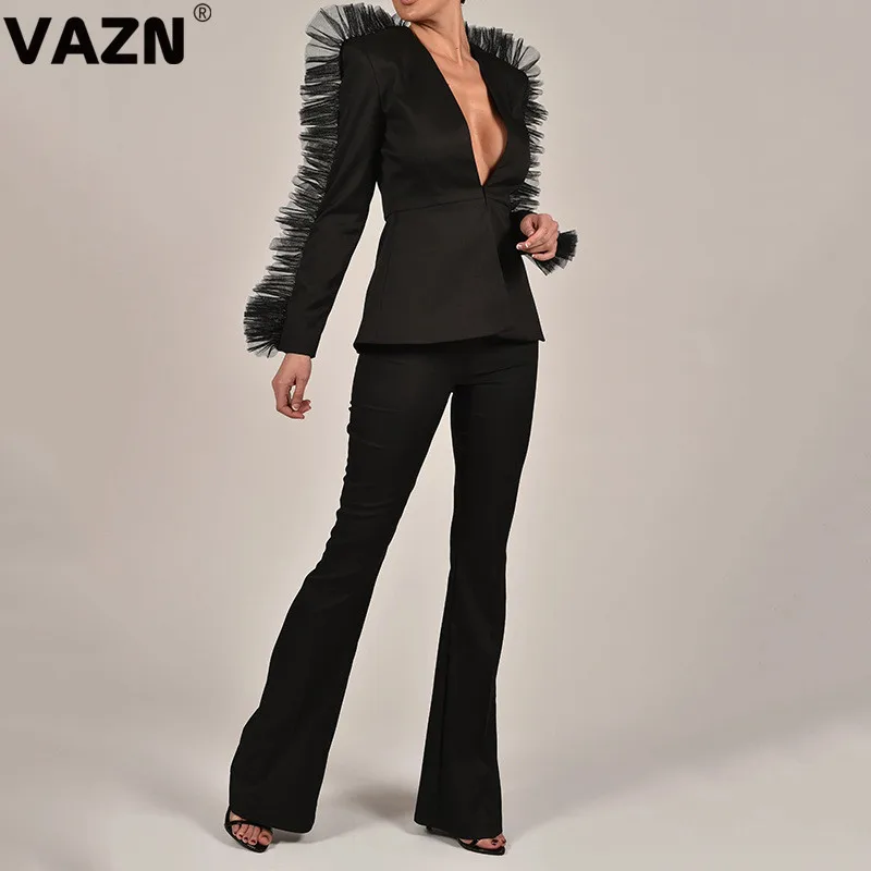VAZN GFD18369 Autumn Business Suit Punk Style High Street Sexy Set Long Sleeve Short Pant 2 Piece Sets Night Club Sets
