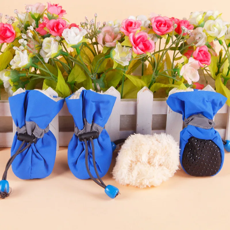 Зимняя нескользящая обувь для собак 4 шт. толстые теплые ботинки от снега и дождя