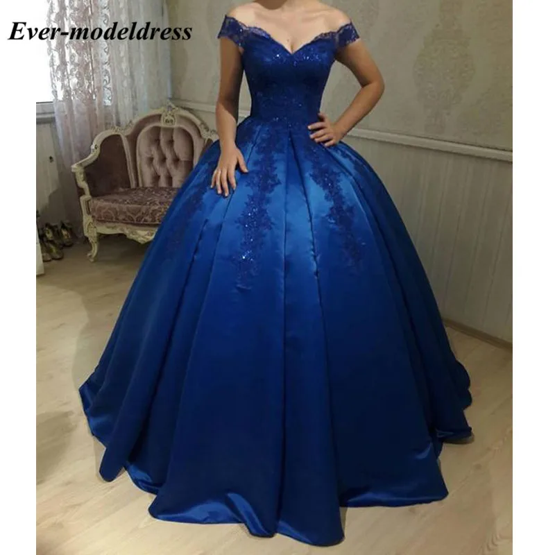 Королевское синее бальное платье, вечерние платья,, с открытыми плечами, с кружевной аппликацией, с блестками, с корсетом на спине, вечерние платья для выпускного вечера, Robe De Soiree