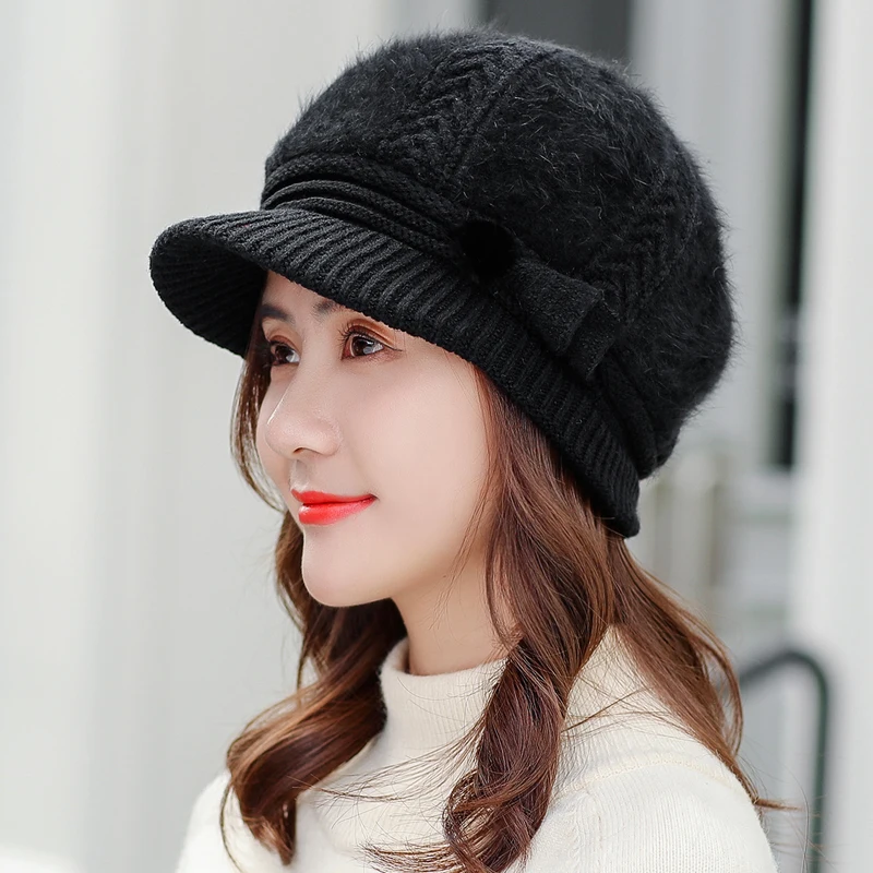 Для женщин Rrabbit мех ball cap хип-хоп зимняя шапка для девочек трикотажные шапки Скалли бини шапки бренд женский головной убор из плотной ткани 55-58 см