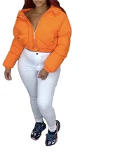 Orange Color Short Jacket Women Puffer Coats Winter Crop Tops Coats Fashionable Girl Trendy Fur Down Bubble Coats for  Ladies