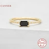 CANNER – bague carrée en diamant noir pour femmes, anneaux en or 100% argent Sterling 925, Bijoux fins de luxe, anneaux de mariage ► Photo 1/6