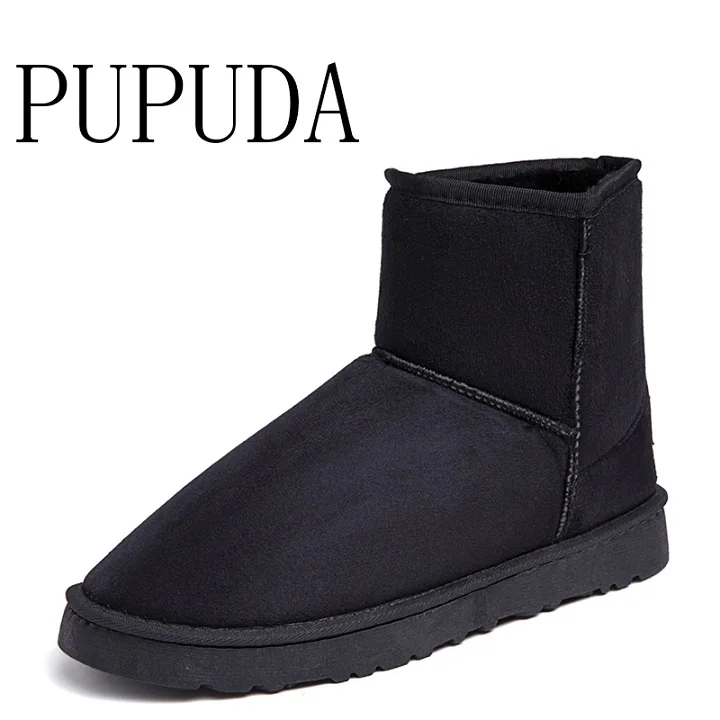 PUPUDA/ботинки; мужские легкие зимние ботинки; Зимние Модные ботильоны для женщин; удобная повседневная обувь; недорогая обувь с высоким берцем для влюбленных пар - Цвет: Черный