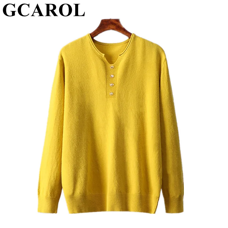 

GCAROL New Women Fake Open-Brooch Knitted Sweater Fall Winter Oversize Knit Pullover Trendy Chic Stretch Jumper Knit Pullover