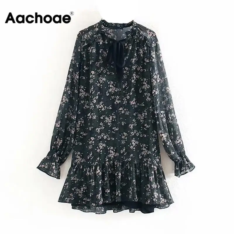 Женское плиссированное платье Aachoae, винтажное мини-платье с оборками и цветочным принтом, повседневное свободное платье с длинным рукавом, ... Женское плиссированное платье Aachoae, винтажное мини-платье с оборками и цветочным принтом, повседневное свободное платье с длинным рукавом, ...