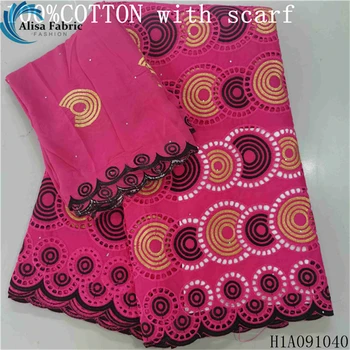 

Alisa nigerian style african dry lace fabric swiss voile lace 100% cotton fabric 5 yards embroidery with 2 yards scarf for dress