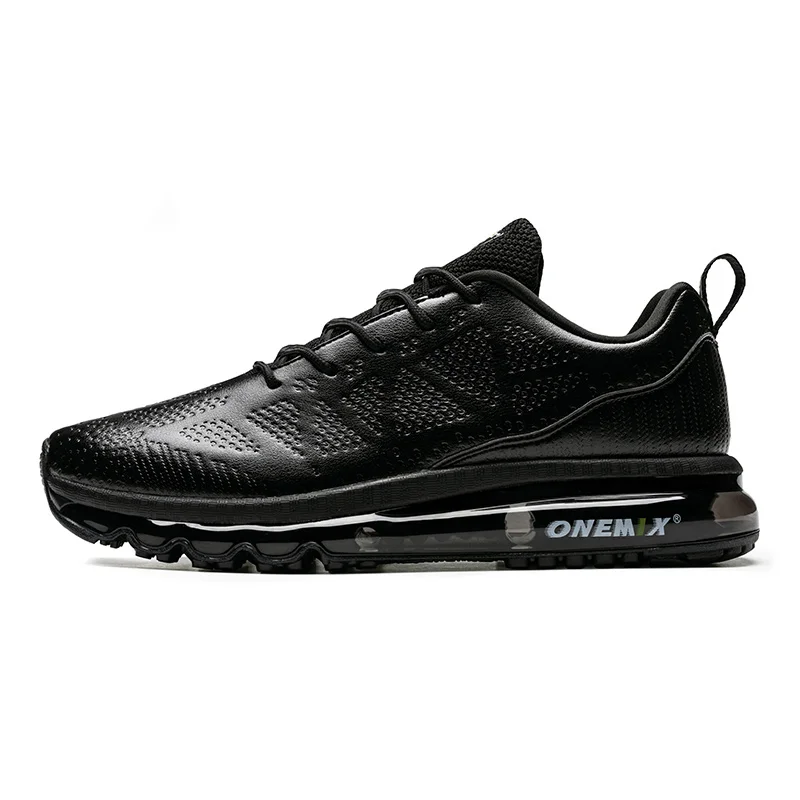 ONEMIX мужские беговые кроссовки с воздушной амортизацией, кожаный верх, бегун спортивный, кроссовки для бега на открытом воздухе, для спортзала, фитнеса, беговые кроссовки Max - Цвет: Black