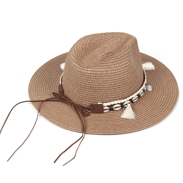 Shell Tassels Cowgirl Summer Hat Straw Hat for Women Men Western 4