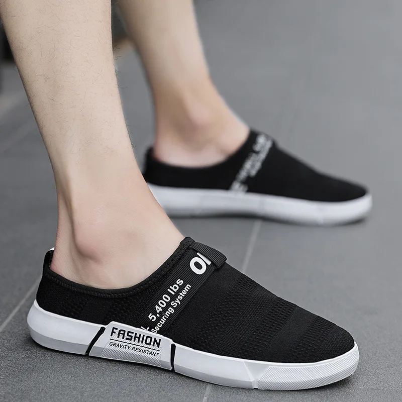 

Summer-on Flat Breathable Canvas Half Semi-Teenager Versatile Breathable Sneakers Men's Anti-slip Outer Wear Slipper