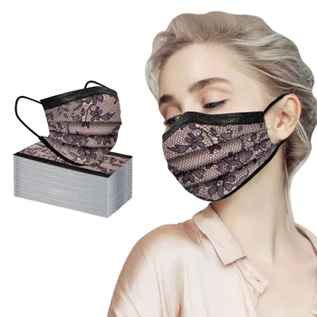 

Flower Print Masks 100PC Adult Fashion Lace Disposable Protection Three Layer Breathable Face Mask masque adulte jetable
