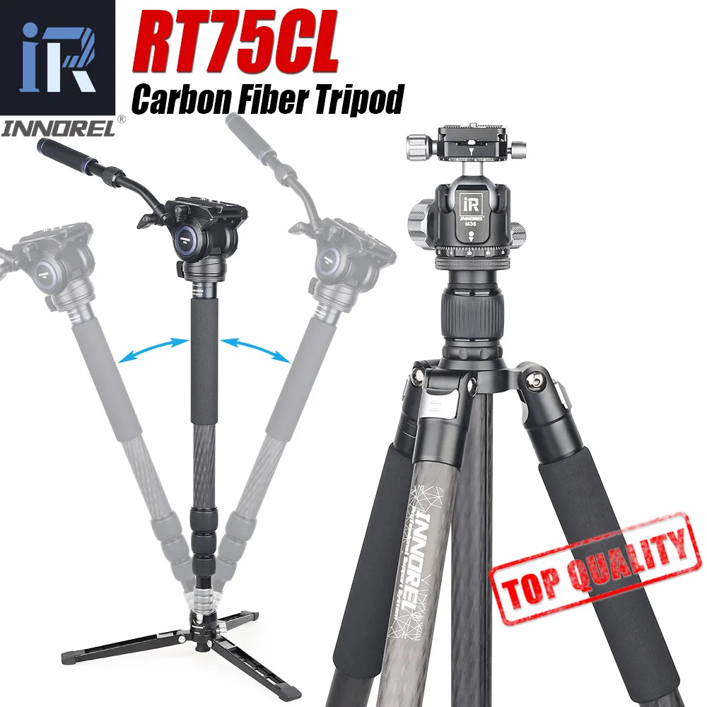 

RT75CL Professional Carbon Fiber Tripod Monopod CNC Max Load 20KG Panoramic Low Profole Ball Head Fluid Head for DSLR Camera