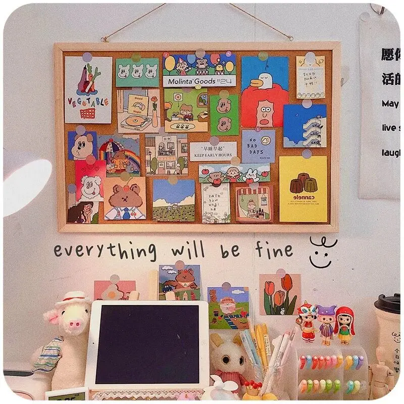 Minkys Kawaii Zachte Houten 브리프 메시지 보드 장식, 포스트카 아트 사진, Muur Kurk 보드, 메모 페이퍼, Achtergrond 보드