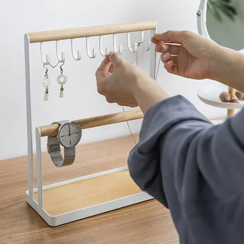 

Organizer Display Stand Shelf Ring Earring Storage With Base Desktop Necklace Jewelry Rack Home Show Bedroom Holder Iron