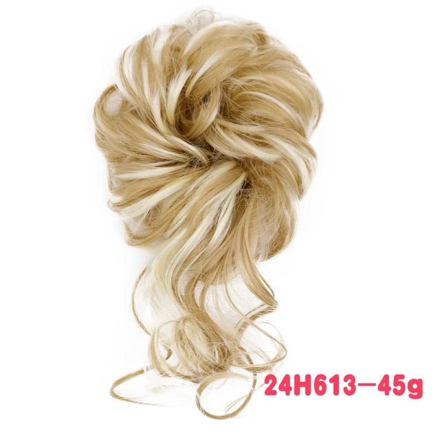 MERISIHAIR Synthetic Girls Curly Scrunchie Chignon With Rubber Band Brown Gray Hair Ring Wrap On Messy Bun Ponytails M-24h613
