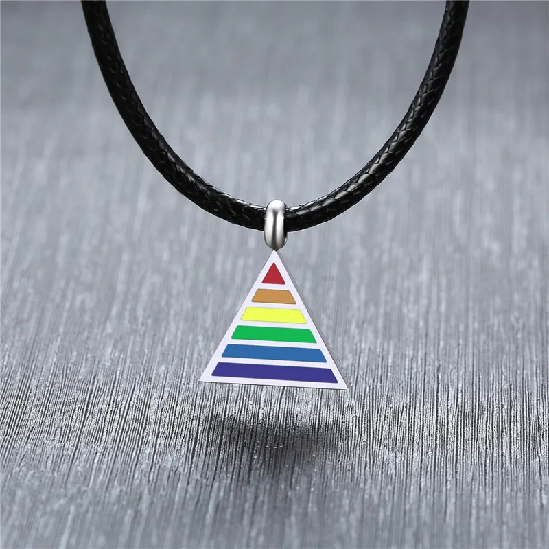 Modyle Schwarz Kette Edelstahl Regenbogen Homosexuell Lesben LGBT Stolz Dreieck Anhänger Halsketten für Männer Frau