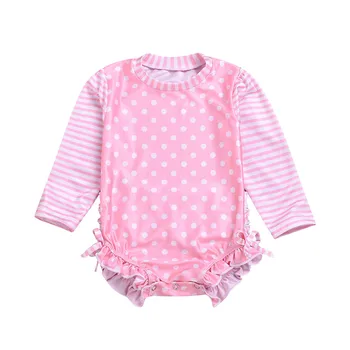 

Children's Long Sleeve Striped Dot Frill Sunscreen Swimsuit купальники для девочек