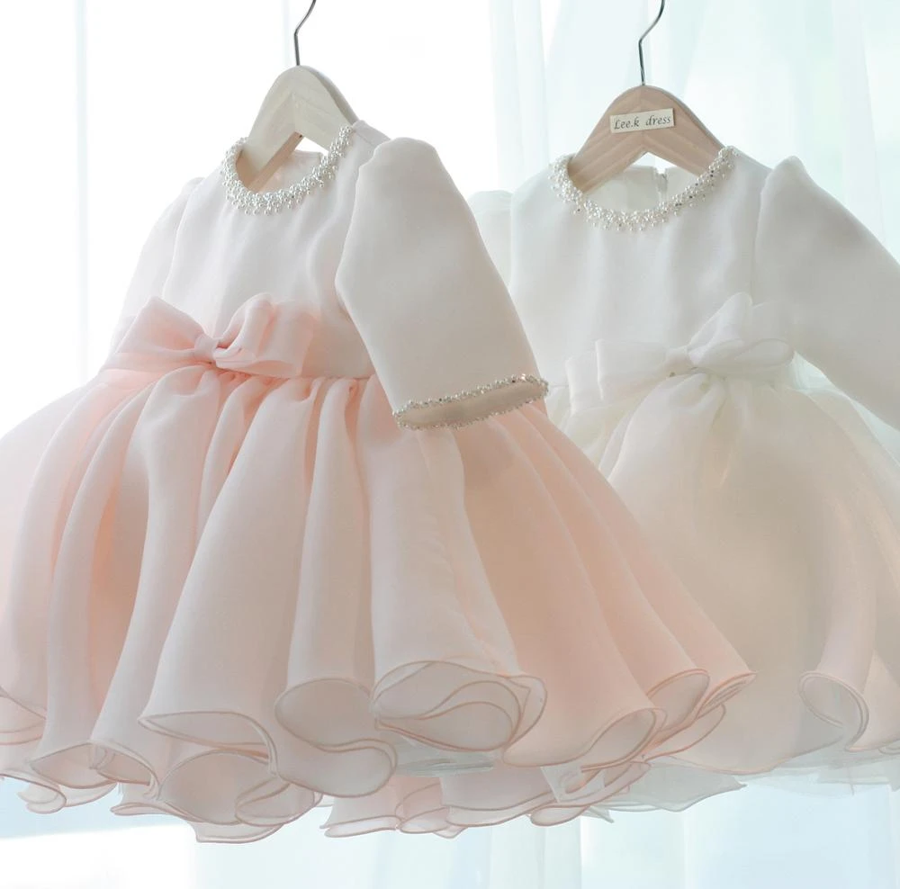 Vestidos de larga niña, vestido de Bautismo con lazo de cuentas para Princesa, 1 año, fiesta de cumpleaños, boda, ropa de bautizo para bebé| Vestidos| - AliExpress