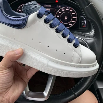 

Top version 2020 true snake skin tail small white shoes men and women thick bottom pine cake shoes high version leather sneakers