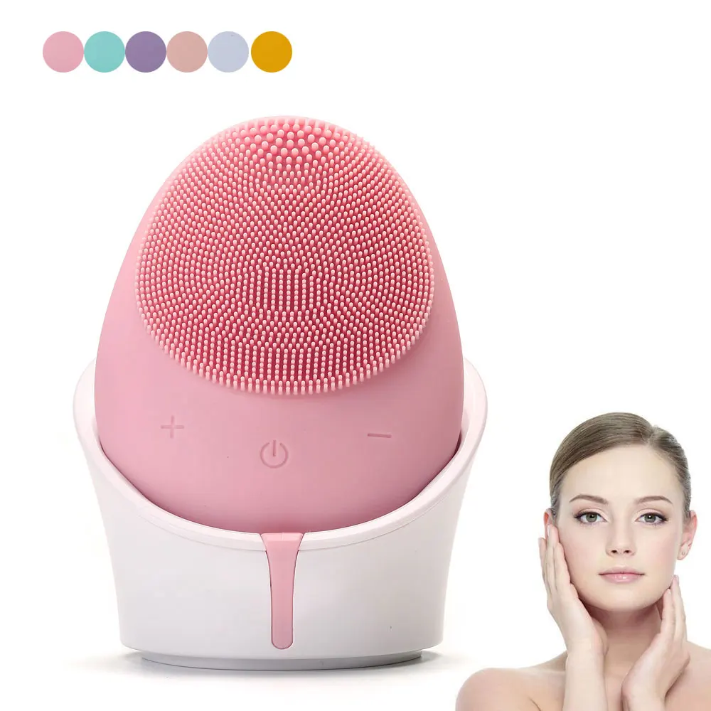 Waterproof Electric Silicone Facial Cleansing Brush Sonic Vibration Massage with Wireless Charging