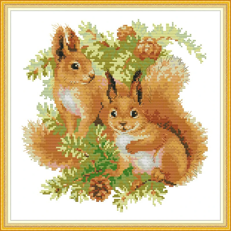 

Everlasting love Two squirrels chinese Cross stitch kits Ecological cotton stamped printed 14CT DIY Christmas wedding decoration