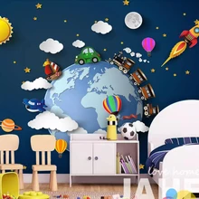 Пользовательские Настенные обои 3D Фэнтези звездное небо маленький поезд воздушный шар ракета Гостиная Спальня украшение стены живопись