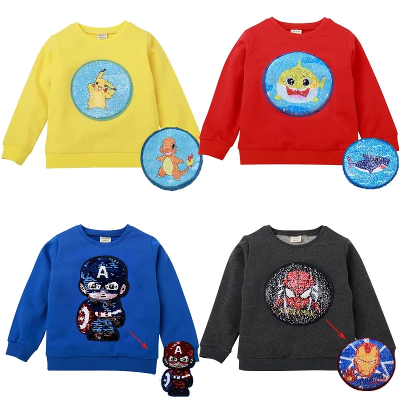 Детские свитшоты с пайетками «Человек-паук», «Капитан Америка», «Железный человек», детские пуловеры с длинными рукавами, топы, одежда