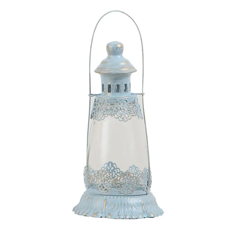 Романтический Железный художественный цветной декоративный подсвечник, открытый светильник для свечей, обеденный стол, подсвечник, свадебные, банкетные, вечерние принадлежности - Цвет: Blue  1Pcs