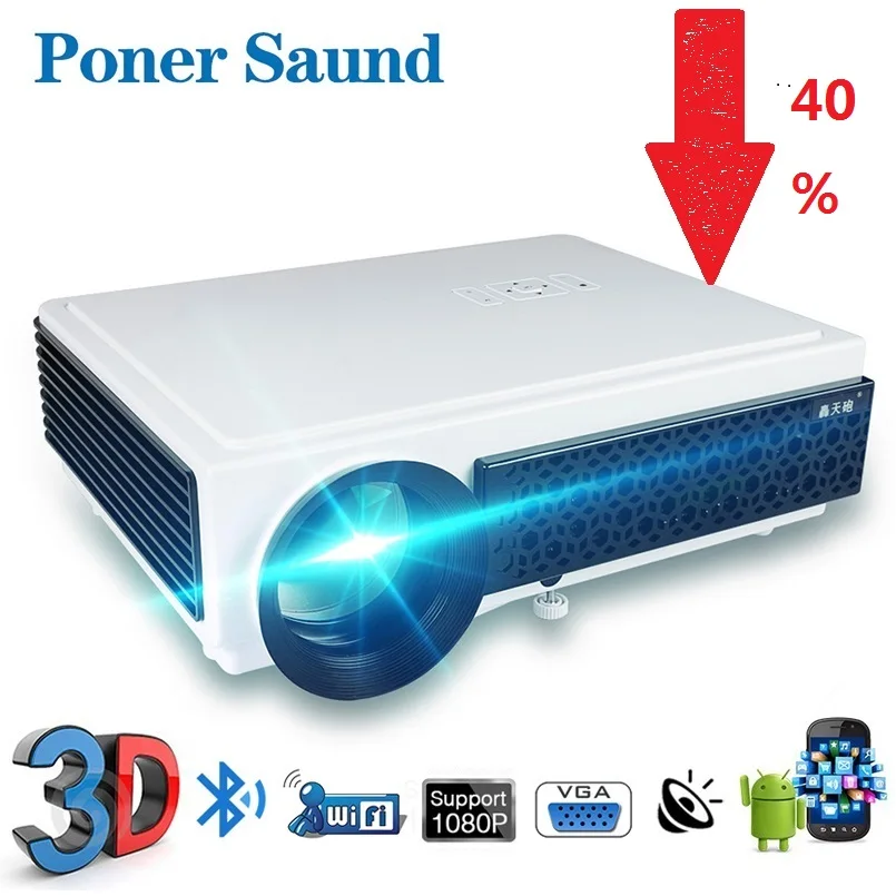 Poner Saund 96 + Портативный Новый светодиодный проектор Android Full HD Pixel 1920*1080P большой
