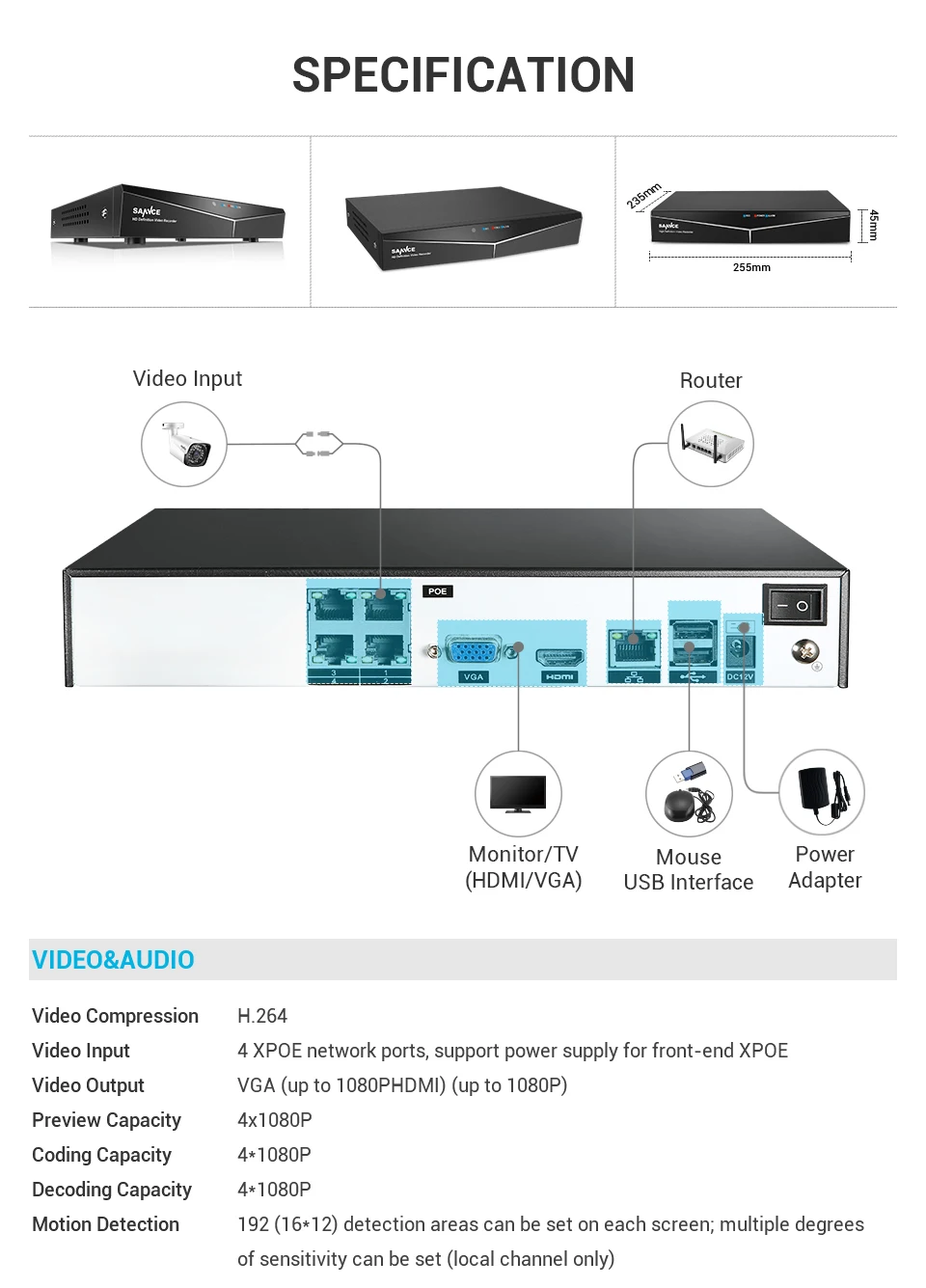 Sistema de Vídeo Livre à Prova de Intempéries Segurança em Casa ip ao ar Sannce Xpoe Cctv Nvr 4 Pçs 2mp Poe Câmera Kits Wi-fi Vigilância 4ch hd 1080 p 13 sistema de vídeo nvr 4 pçs 2mp