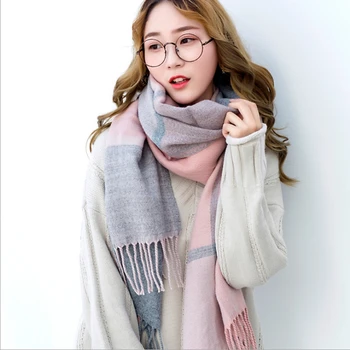 

women Color Matching Wild Oversized Shawl female Korean style faux cashmere thick warm scarves girls shawl tassel winter scarf