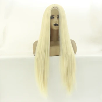

613# Synthetic Hair Lace Wigs Middle Part Glueless Long Straight Hair Heat Resistant Cosplay Blonde Wigs for Black Women 26inch