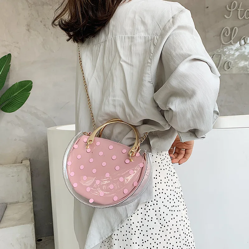 

Fresh Jelly Bag in Shangxin SummerSemi-circular Transparent Dot Handbag Girls Shoulder Slant