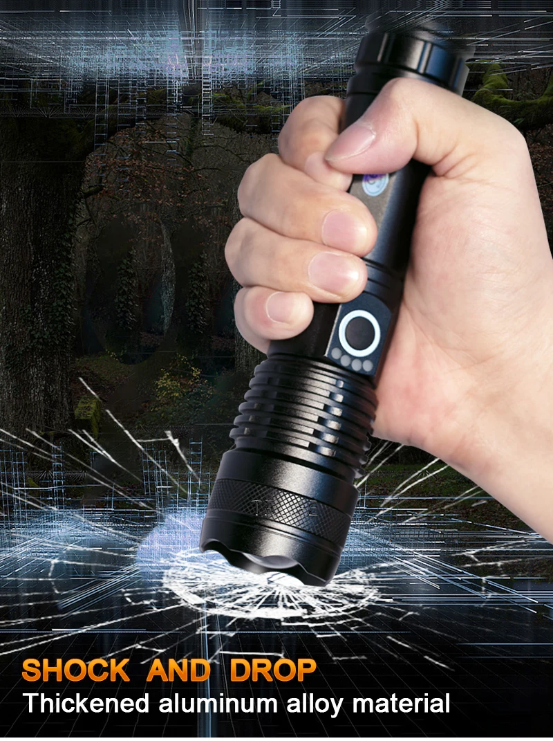 Powerful Black LED Flashlight with Zoom