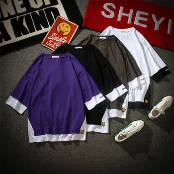 

ZHIJING Loose-Fit Half-sleeve Shirt Embroidered Base Shirt Crew Neck Half-sleeve Shirt Tops Short sleeved clothes men t shirt