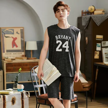 

Casual Vest Shorts Men Pajamas Pure Cotton Summer Thin Section Lard-Bucket Loose And Plus-Sized Home Wear Two-Piece Set