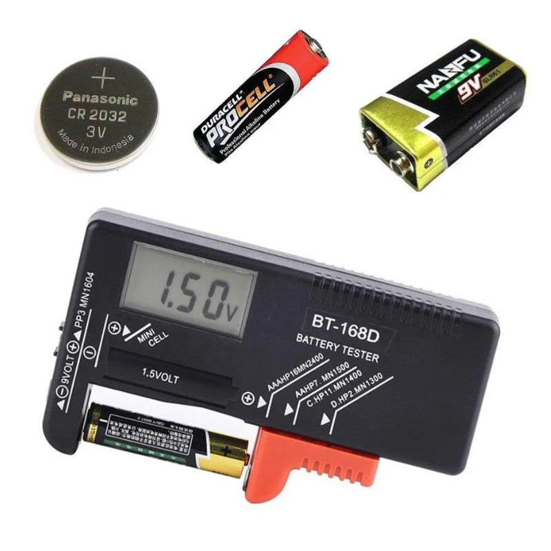 FGHGF BT168D Digital Battery Capacity Tester LCD Checker for 9V 1.5.V AA AAA Cell C D Batteries diagnostic tool