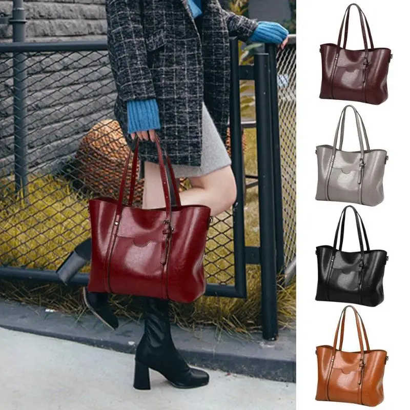 Women PU Leather Shoulder Crossbody Bag Large Capacity Shopping Messenger Handbag Ladies Classic Retro Tote Handbag