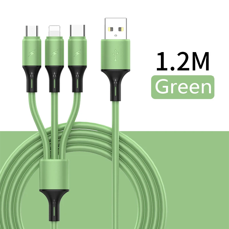 

New 3-in-1 Data Cable Charging Cable Multicolor 1.2m Cable Liquid Silicone Data Cable For IPhone/Micro USB / Type C TXTB1