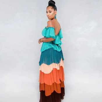 

Summer 2020 Crop Top 2 Piece Dress Sexy Women Chiffon Long Maxi Dress Casual Fashion Holiday Beach Boho Female African Dress