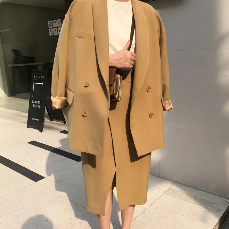 

Autumn casual set high waist split skirt and free jacket two piece Women suit jacket and skirt