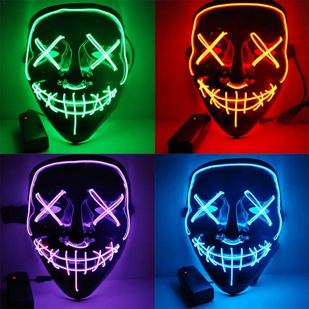 

LED Mask Halloween Party Masque Masquerade Masks Neon Mask Light Glow In Dark Mascara Horror Cosplay Glowing Mask V for Vendetta