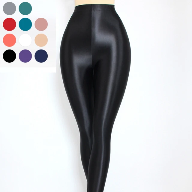 Womens Satin Shiny Glossy Leggings Pants High Waist Sports Yoga Workout  Leggings