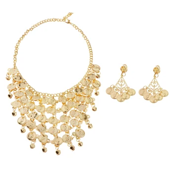 

Belly Dance Coin Earrings Ear Clip Necklace, Belly Dance Jewelry Set,